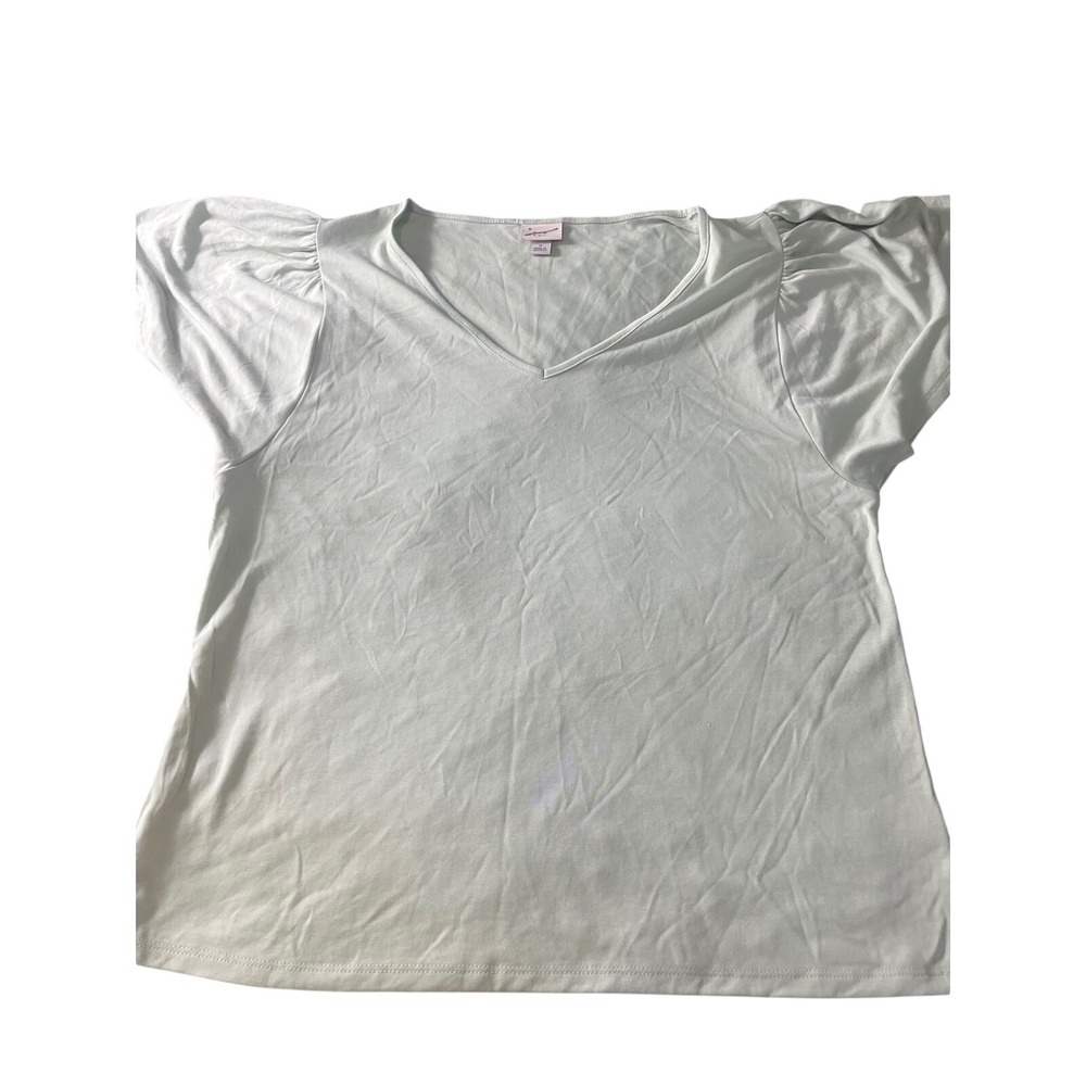 A New Day Mint Green Puff Sleeve V-Neck T-Shirt Women Small‎ 566989 FR109695